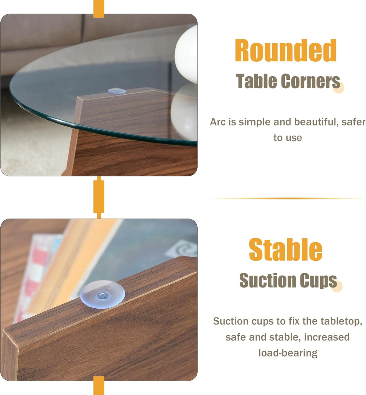 41" Oval Glass Coffee Table with Tempered Glass Top and MDF Base, Diagonal Fan-Shaped Tray Design Table Leg Simple & Modern Center Table for Living Room Office Apartment Walnut