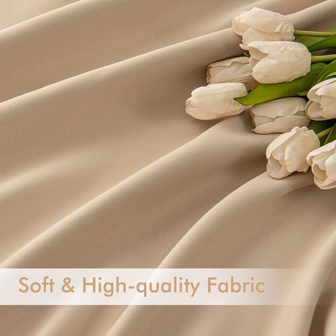 MIULEE Beige Back Tab Blackout Curtains 52x54 Inch Length 2 Panels Set | Rod - Image 6