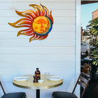 Tuokiuhn Large Sun Metal Outdoor Wall Art Decor Metal Sun Moon Wall Decor Outdoor Art Hanging Living Room Garden 28 Inch
