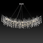 Modern Crystal Silver Chandelier,72" Large Rectangular Chandeliers for Dining Room, Tree Branch Crystal Lving Room Chandelier,Dining Room Over Table Chandelier,Fixture Height-Adjustable