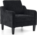 VINGLI Mid Century Modern Accent Chairs, Black Soft Chenille Reading Chair Upholstered Armchair Side Chairs Sofa Couches for Living Room, Bedroom, Apartment
