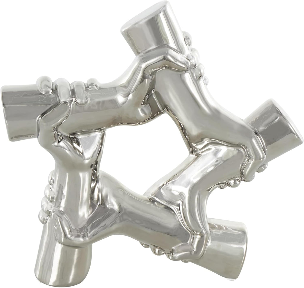 Deco 79 Ceramic Hands Decorative Sculpture Gripping Home Decor Statue, Accent Figurine 13" x 4" x 13", Silver
