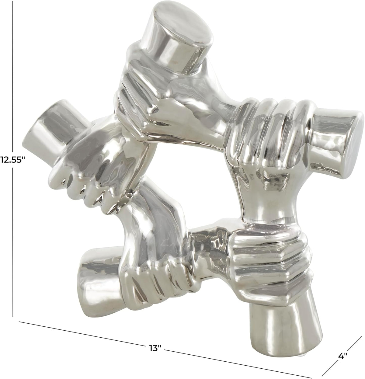 Deco 79 Ceramic Hands Decorative Sculpture Gripping Home Decor Statue, Accent Figurine 13" x 4" x 13", Silver
