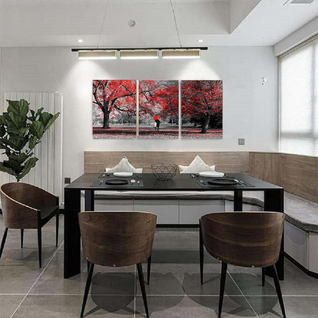 Bamdeya Bathroom Wall Art Black White Wall Art Tree Red Wall Decor Natural Scenery Canvas Prints Art Forest Posters Painting Landscape Artwork for Bedroom Living Roon Decor Framed