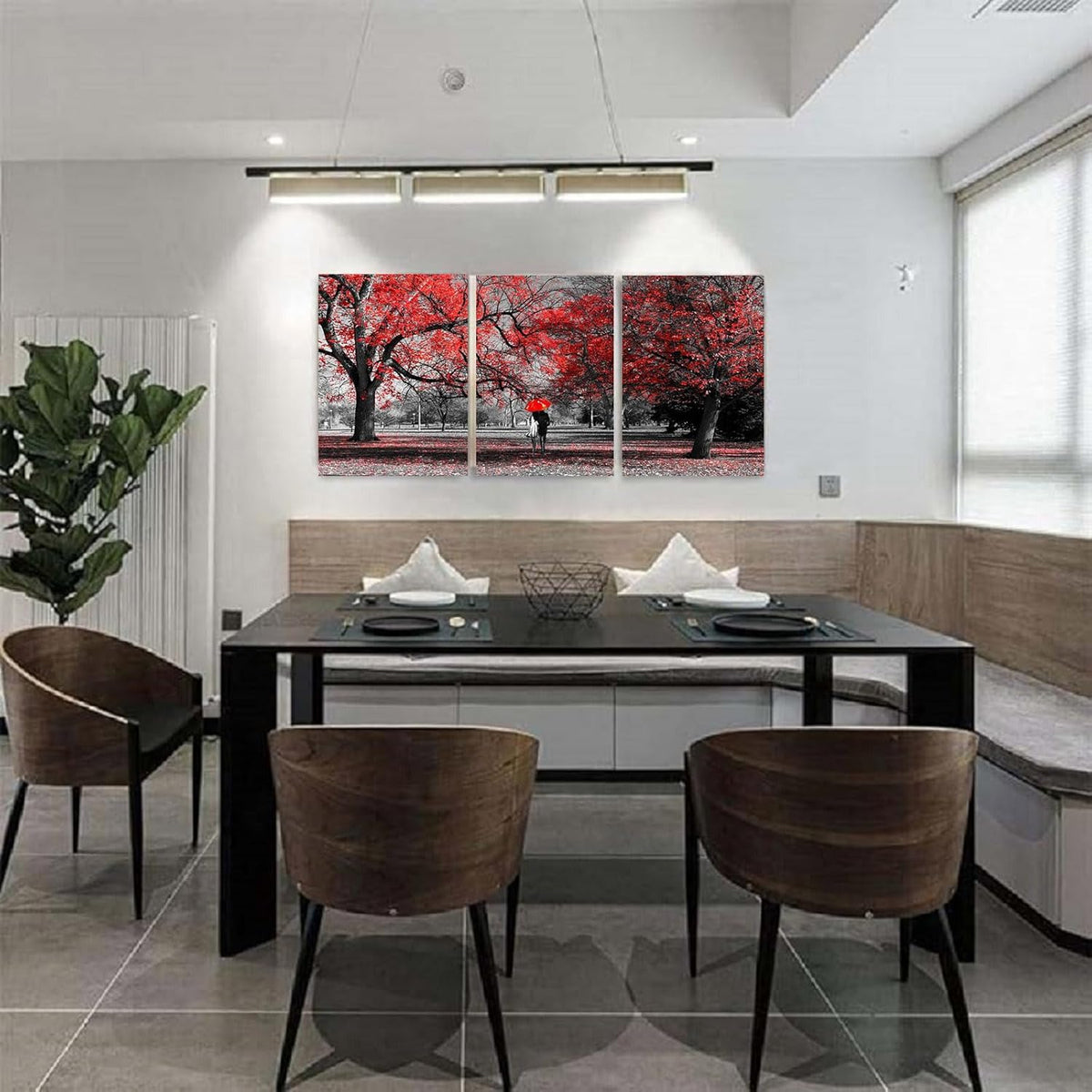 Bamdeya Bathroom Wall Art Black White Wall Art Tree Red Wall Decor Natural Scenery Canvas Prints Art Forest Posters Painting Landscape Artwork for Bedroom Living Roon Decor Framed