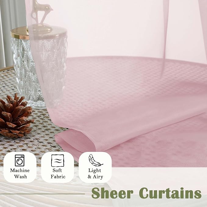 Blush Pink Sheer Curtains 96 Inches Long 2 Panels Set, Modern Farmhouse Decor - Image 8