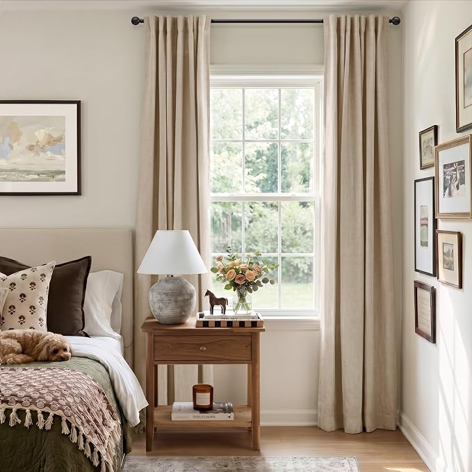 100% Blackout Curtains for Bedroom Oatmeal Linen Look Curtains 90 Inch Long | - Image 5
