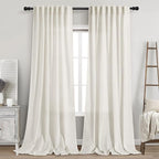 Cream Linen Curtains 102 inches Long 2 Panels Set by Nanspring