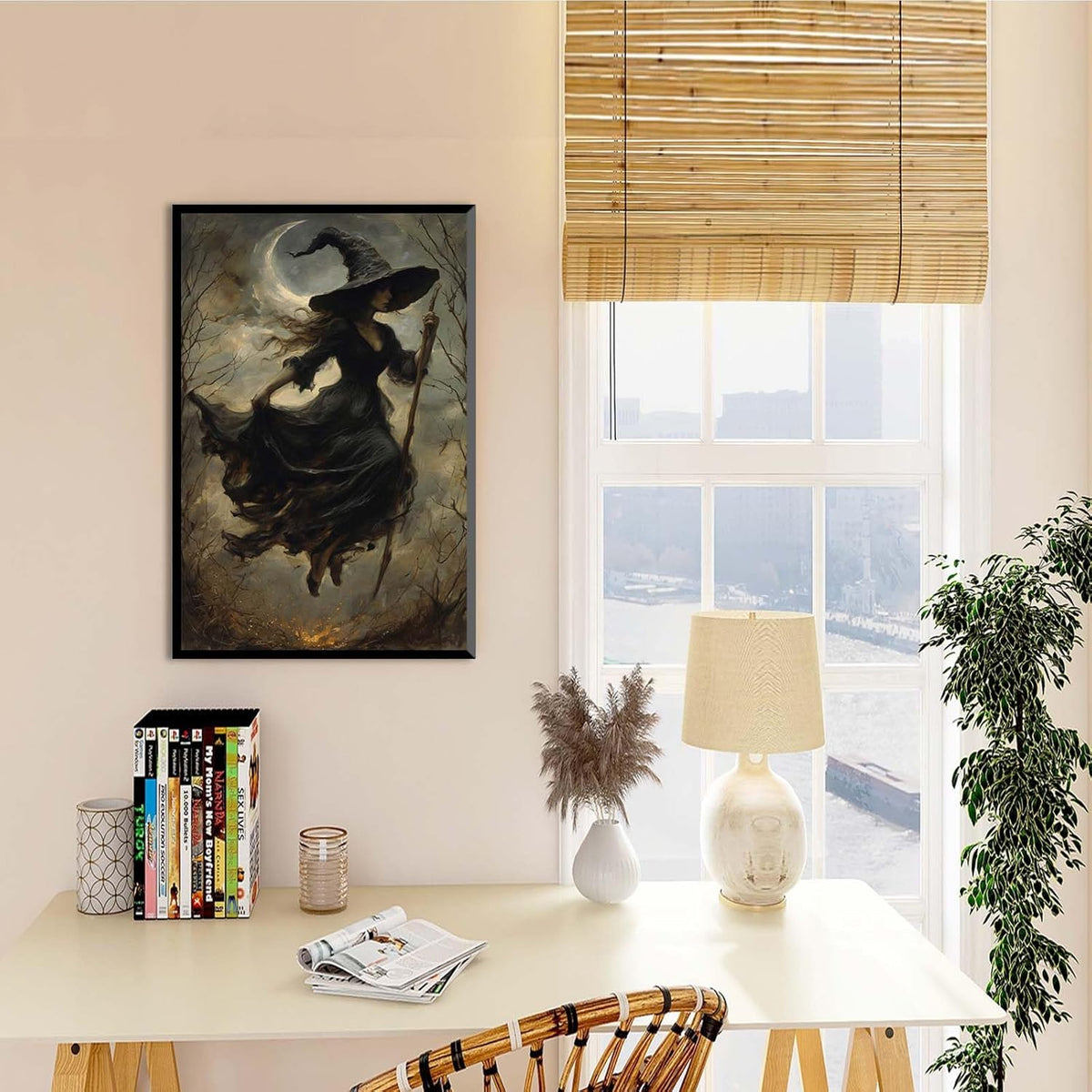 JFHCQJPK Witch in the Forest Halloween Print Wall Art Poster Witch Decor Vintage Print Dark College Wall Art Victorian Gothic Room Decor Canvas Wall Print20x30in Metal blackFramed