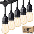 Svater Outdoor String Lights 150FT, E26 Socket, 48pcs S14 Shatterpoof Bulbs, 1 Watt Dimmable 2700K Warm White, IP65 Waterproof Commercial Grade Patio Lights（3 Pack X 50FT）