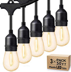 Svater Outdoor String Lights 150FT, E26 Socket, 48pcs S14 Shatterpoof Bulbs, 1 Watt Dimmable 2700K Warm White, IP65 Waterproof Commercial Grade Patio Lights（3 Pack X 50FT）