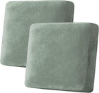 H.VERSAILTEX Velvet Stretch Couch Cushion Cover Plush Cushion Slipcover for Chair Loveseat Sofa Cushion Furniture Protector Seat Cushion Sofa Cover (2 Piece Large Sofa Cushion Covers, Sea Grass)