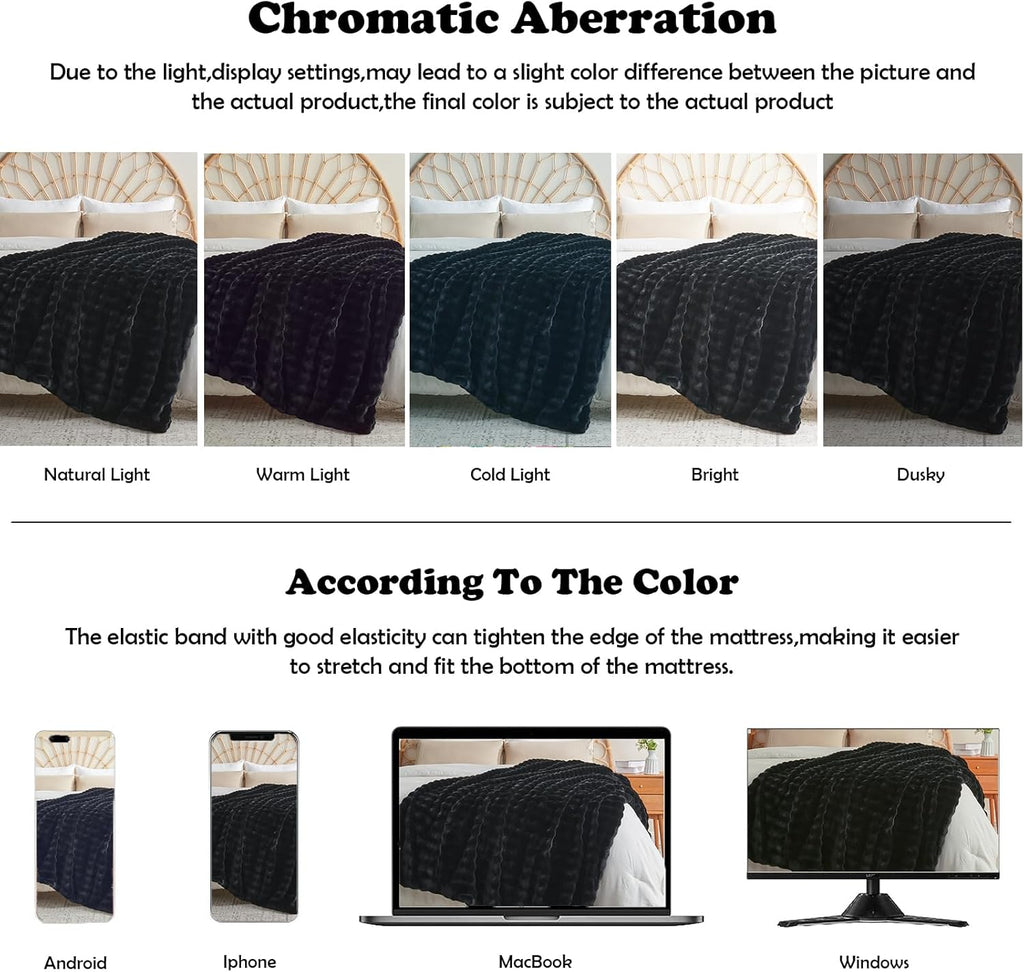 NEWCOSPLAY Faux Fur Twin Blanket Black Bubble Blanket Thick Warm Soft for Couch Sofa Bed 550GSM (Black, Twin(60"x80"))