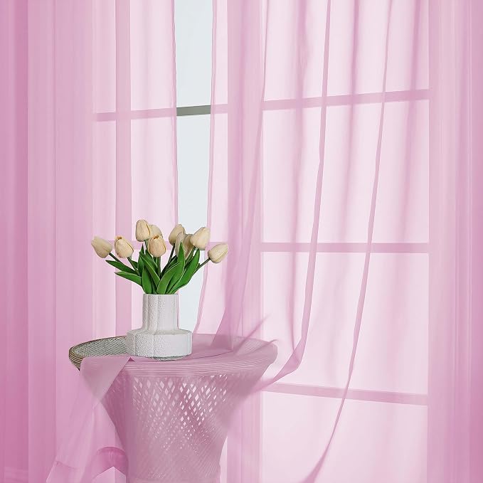 Light Pink Sheer Curtains 72 Inches Long 2 Panels Set, Light Filtering Sheer - Image 6