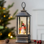 Christmas Snow Globes (11 Inch, Square-Snowman), Black Brush Gold
