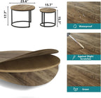 Smuxee Nesting Coffee Table Set of 2, 23.6" Round Coffee Table Wood Grain Top with Adjustable Non-Slip Feet, Industrial End Table Side Tables for Living Room Bedroom Balcony Yard