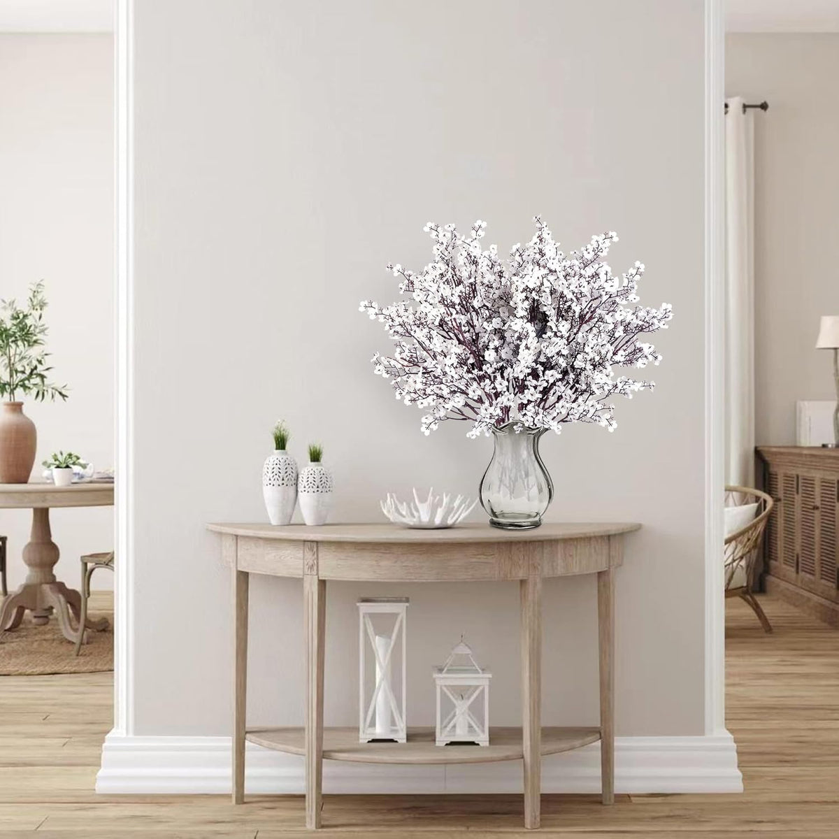 Sggvecsy 10 Pcs Babys Breath Artificial Flowers Gypsophila Bouquets Bulk Real Touch Fake Silk Flowers for Home Wedding DIY Floral Arrangement Kitchen Table Centerpiece Festival Decoration (White)