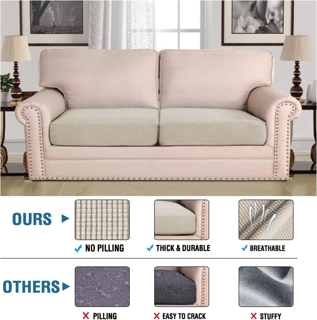 H.VERSAILTEX Super Stretch Individual Seat, Sofa Covers Couch , cushion covers Slipcover Sets Thick Jacquard Textured Twill Fabric (2 Piece Large Sofa cushion covers, Island Fossi)