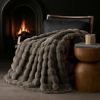 EVERGRACE Ultra Soft Luxury Fluffy Faux Rabbit Fur Throw Blanket, Thick Warm Fuzzy Blankets for Bed, Cozy Plush Reversible Blanket for Couch, Chair, Sofa, Dark Taupe, 50x60 Inches, 870 GSM