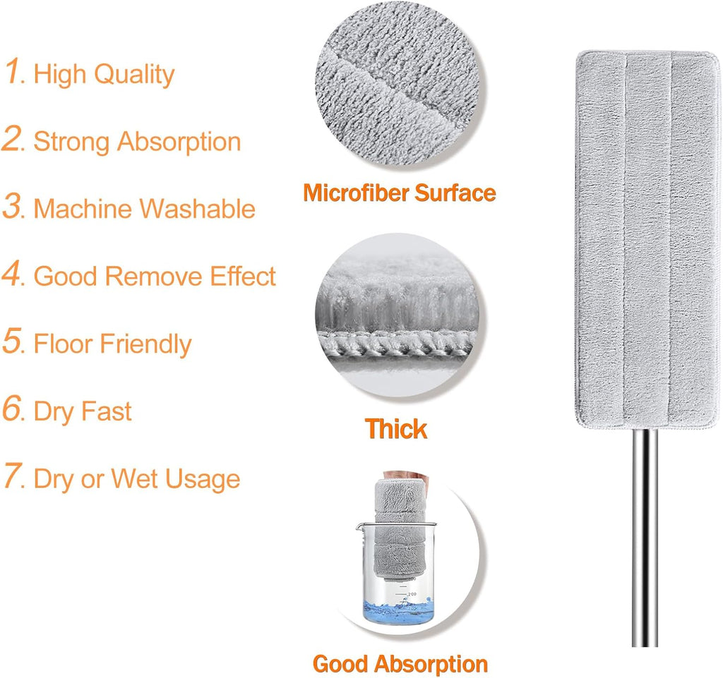 Jelymark Flat Mop and Bucket with Wringer Set, Separates Dirty and Clean Water, 3-Chamber Mop Wet and Dry Use, Not-Hands Squeeze Mops for Floor Cleaning, 8 Reusable Microfiber Mop Pads Included