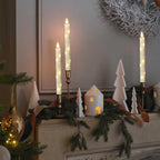 GenSwin Flameless Taper Candles with Remote and String Lights, Ivory Real Wax Taper Candles Battery Operated, LED Flameless Battery Candlesticks for Home Holiday Decor(Set of 6)
