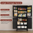 75" H Metal Storage Cabinet, Pantry with 6 Door Shelves and 4 Adjustable Shelves, Leveling Foot for Kitchen, Living Room and Dinning Room, Black