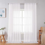 Simplebrand Sheer White Curtains 96 Inches Long, Light Filtering Rod Pocket by Simplebrand