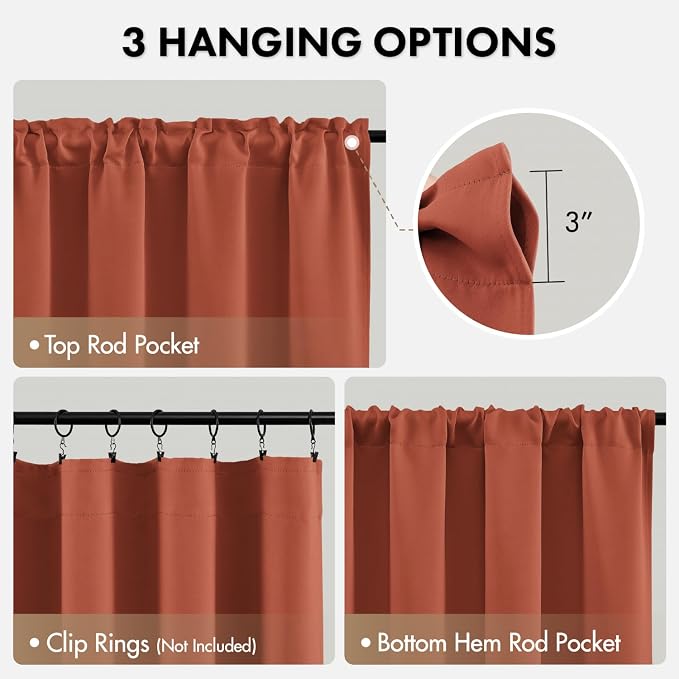 MIULEE Set of 4 Short Bedroom Blackout Curtains 54 Inch Long Burnt Orange | - Image 6