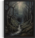 Dark Tunnel Poster Art Print, Halloween Scary Vintage Wall Art Academia Spooky Painting Decoration for Horror Prints, Gothic Posters Bedroom Decor 89 (Dark Tunnel, 11 x 14 inches, Black Frame)