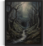 Dark Tunnel Poster Art Print, Halloween Scary Vintage Wall Art Academia Spooky Painting Decoration for Horror Prints, Gothic Posters Bedroom Decor 89 (Dark Tunnel, 11 x 14 inches, Black Frame)