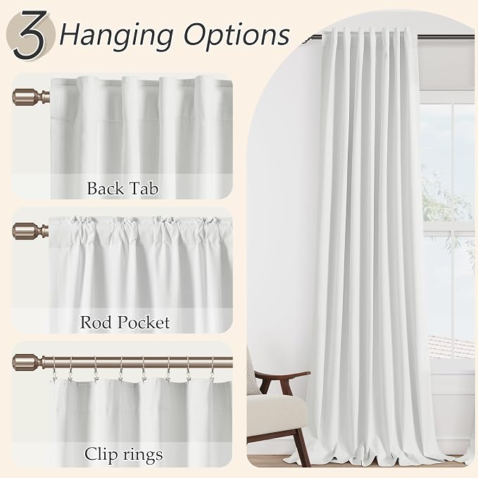 White 100% Blackout Linen Curtains 52 Inch Wide by 128 Inch - Image 6