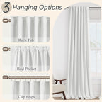White 100% Blackout Linen Curtains 100 Inch Length 2 Panels Set - Image 4