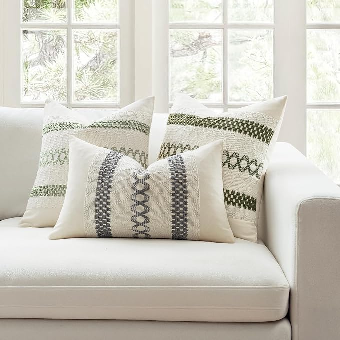 MIULEE Set of 2 Moss Green Boho Decorative Pillow Covers 18x18 Inch | Farmhouse - Image 3