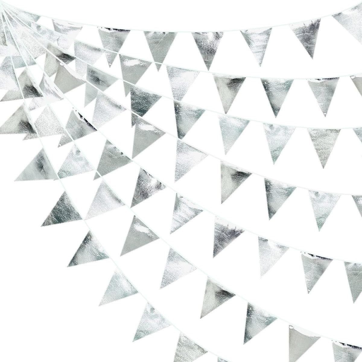Silver Party Decorations Metallic Fabric Triangle Pennant Banner Silver Flag Bunting Garland for Graduation Birthday Wedding Bridal Shower Anniversary Engagement Bachelorette Party Decoration Supplies