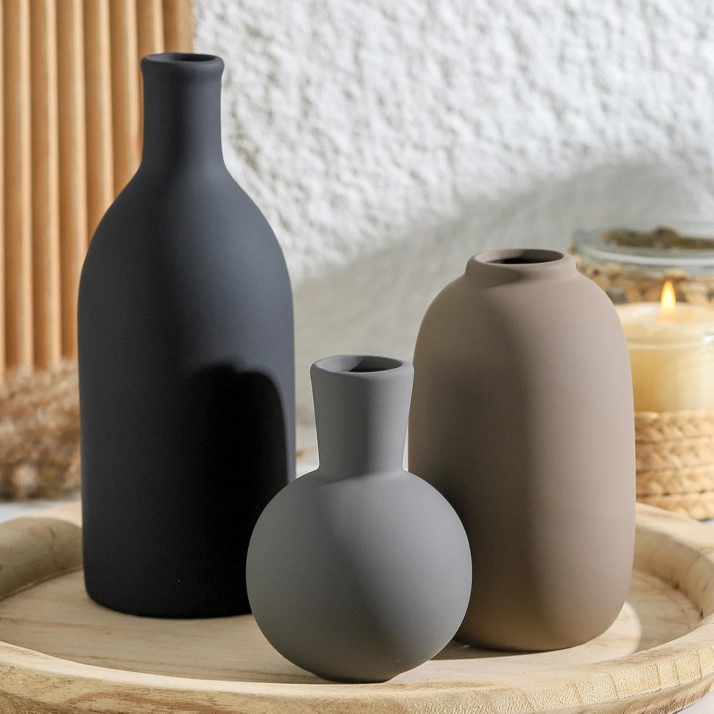Ceramic Vase Set of 3, Rustic Farmhouse Vases Home Decor Pottery Pampas Vase Decoration Modern Neutral Flowers Vases for Room Decor, Entryway, Living Room, Table, Kitchen, Bedroom - Multicolor