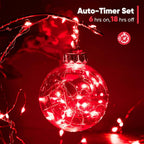4 Pack 16.4 Ft. Battery Operated Outdoor String Lights with Remote & Timer, LED Red Fairy Lights, Waterproof Twinkle Lights for Bedroom, Dorm, Mason Jar, Wedding, Party, Christmas