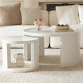 Round Nesting Coffee Table Set of 2,31.5" Large & 18" Small Low Tables with Wood Look Top,Space-Saving Side Tables for Living Room,Bedroom,Office,Minimalist Center Table Set (White, L+S)
