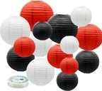 Paper Lanterns Party Decorations Red Black - Hanging Paper Lanterns Indoor Outdoor - Minnie Mouse Ladybug Theme Birthday Baby Shower Graduation Wedding BBQ Party Supplies, 15pcs