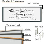 SRSZHIYUE Bless the Food Before Us Wall Sign Decor 40"×15" Christian Bible Verse for Farmhouse Rustic Kitchen Dining Room Framed Wood Scripture Religious Jesus Prayer Wall Art (Black)