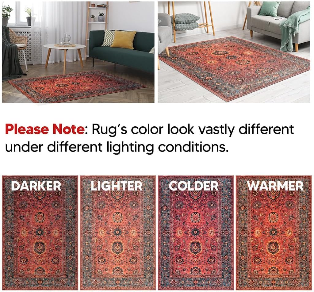 Keen Home Design 10x14 Rug - Machine Washable Area Rug with Non-Slip Backing, Ideal for Living Room, Dining Room, Bedroom - Vintage, Easy Clean, Durable, Low Pile Rug - (9'7" x 14')