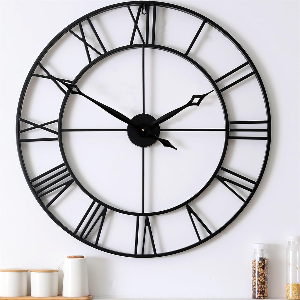 CLXEAST 30 Inch Large Wall Clock Modern, Oversized Roman Numeral Decorative Black Metal Wall Clock for Living Room Decor,House Warming Gifts New Home