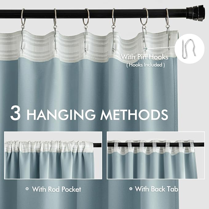 MIULEE Slate Blue Back Tab Blackout Curtains 52x108 Inch Long 2 Panels Set | - Image 3