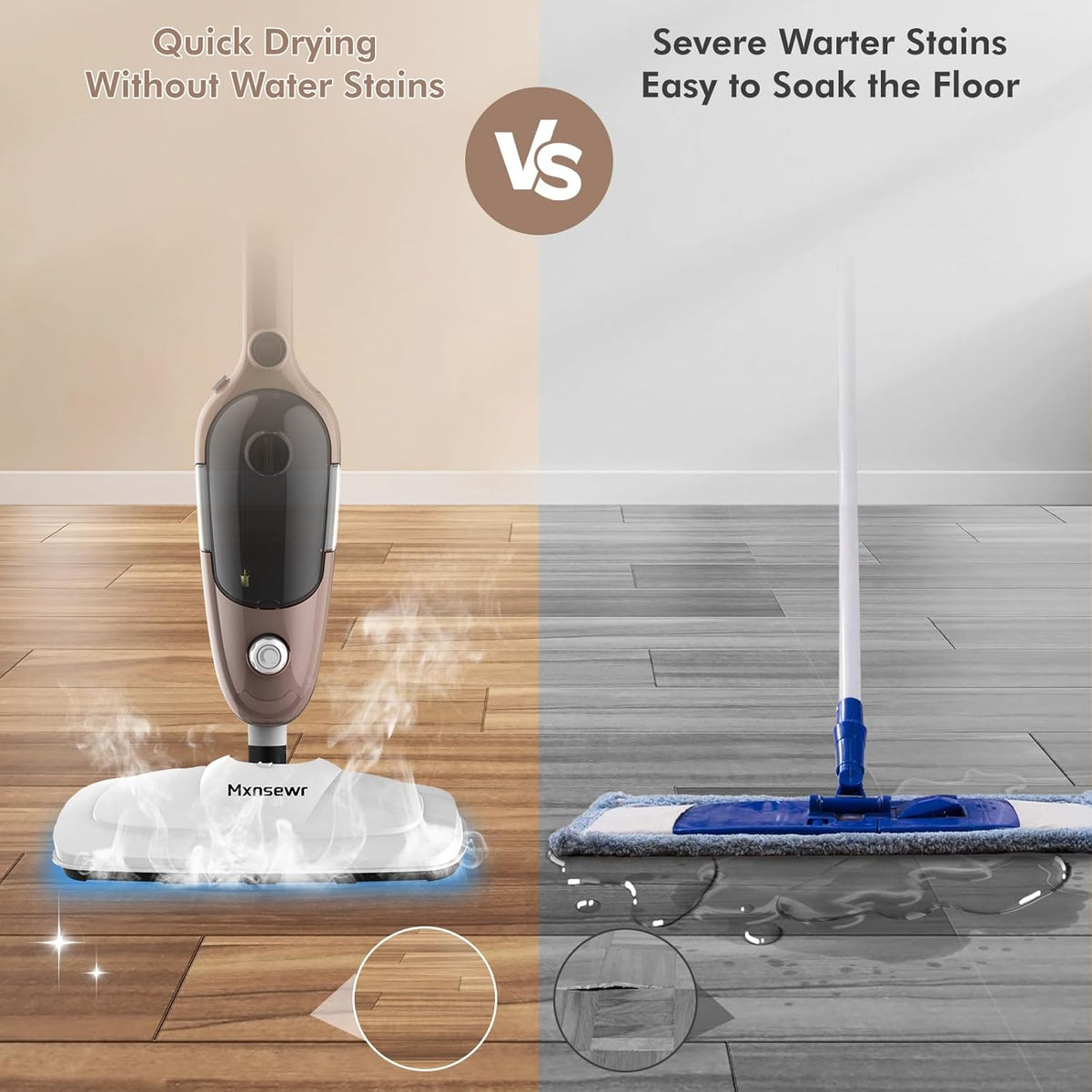 Steam Mop - All-in-one Powerful Handheld Steam Cleaner Detachable Floor Steamer with 11 Accessories, MultiPurpose Steamer for Hardwood Floors, Clothes,Windows,Tiles,Carpet, Whole Home Use, Rose Gold