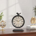 Vintage Table Clock with Bird, European Antique Style Black Mantel Clocks, Desk and Shelf Decor Clock, for Farmhouse, Bedside, Living Room, Bedroom, Gift (9" H x 6.5" W)