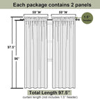Black Sheer Curtains 96 Inches Long 2 Panels, Solid Airy Voile Dual Rod Pocket - Image 2