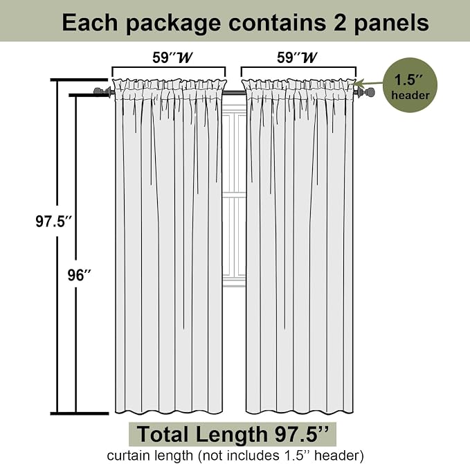 Ivory Sheer Curtains 96 Inches Long 2 Panels Set, Solid Airy Voile Dual Rod - Image 2