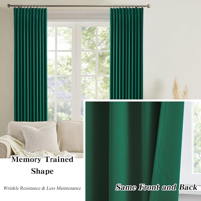 Dark Green Pinch Pleated Blackout Curtains - Image 6