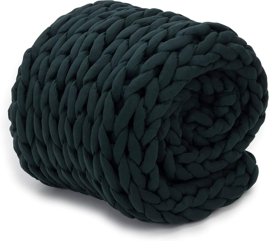 Nuzzie Chunky Knit Blanket - Breathable, Cooling, Hand Made Knit Throw Blanket for Sleep - Machine Washable, Stylish Decor Design (Forest Green, Full | 16lbs | 48"x72")