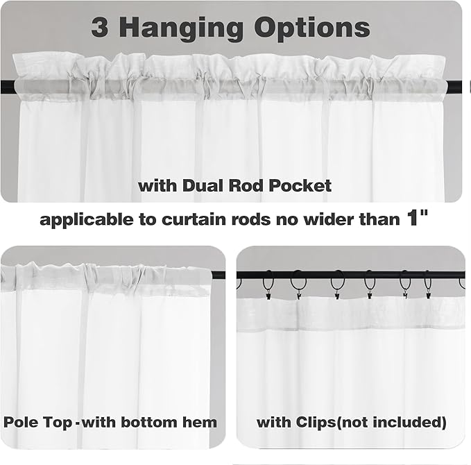 Chyhomenyc White Sheer Curtains 72 Inch Length 2 Panels, Light Filtering Top - Image 2