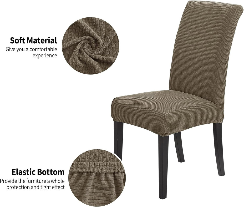 Joccun Chair Covers for Dining Room Set of 6,Dining Chair Slipcovers Stretch Dining Room Chair Covers Seat Protector,Washable Parsons Chair Cover for Home,Hotel,Banquet(Fossil,6 Pack)